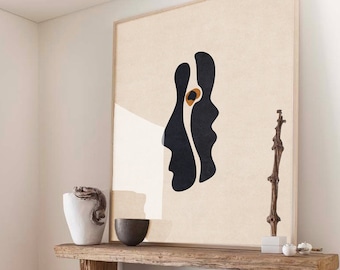 We Complete Each Other Abstract Faces, Fine Line Art Print, Modern Art Gallery Wall, Boho Home Decor, Minimalist One Line Art