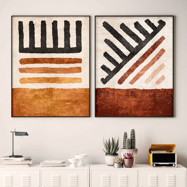 Abstract Art Print Set of 2, Living Room Wall Art, Neutral Digital Print, Printable Modern Wall Decor, Minimalist Poster, Boho Home Decor