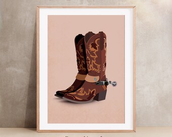 Boho Cowgirl Boot Printable. Western Wall Art, Southwestern Decor, Modern Cowgirl, Southern Girl Wall Decor, Shoes Digital Print