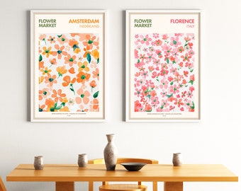 Ensemble de 2 tirages au marché aux fleurs, affiche botanique, ensemble mural du marché aux fleurs, art du mur botanique, impression au marché aux fleurs, imprimé floral abstrait imprimable