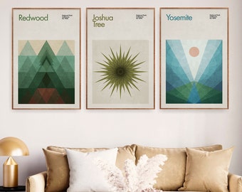 California National Park Set of 3 | Yosemite Print | Joshua Tree Poster | Redwood | Home Decor | Abstract | Minimalist Art Print