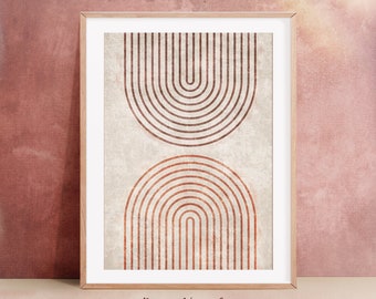 Stampa da parete arcobaleno astratta, Arte di linea minimalista, Arte murale in terracotta, Arte murale geometrica neutra, Arte murale stampabile arcobaleno