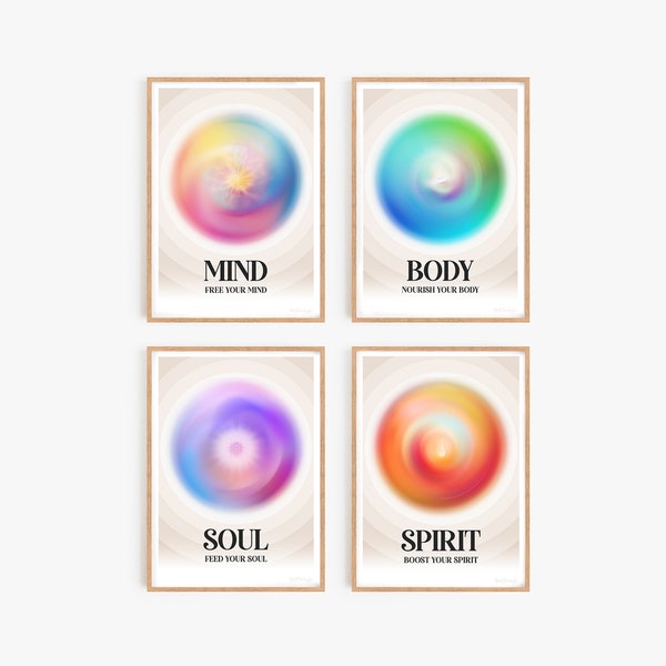 Mind Body Soul Spirit Print Set. Manifestation Energy Gradient. Spiritual Aura Angel Number. Energy Spiritual Vibrant Gradient Printable