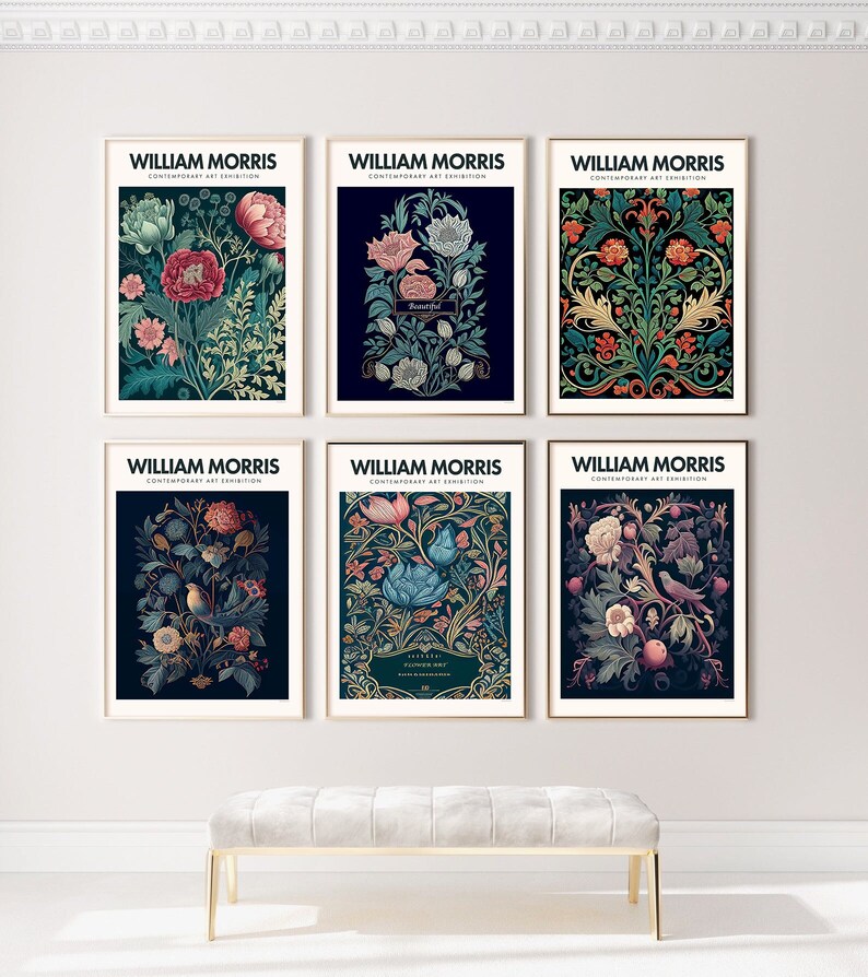 Set of 6 William Morris Poster Print, Art Nouveau Print, Exhibition ...