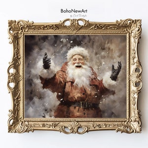Vintage Happy Santa Portrait, Santa Christmas Poster, Digital Print, Santa Christmas Decor, Rustic Winter Christmas Art, Holiday Art Decor