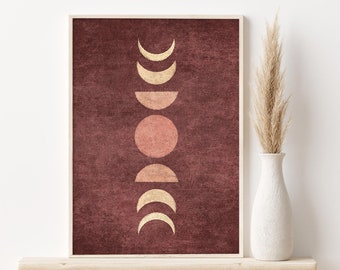Abstrakte Mondphasen Poster, Boho Mond Poster, Meditation Wandkunst, druckbare Kunst, Digitaler Download