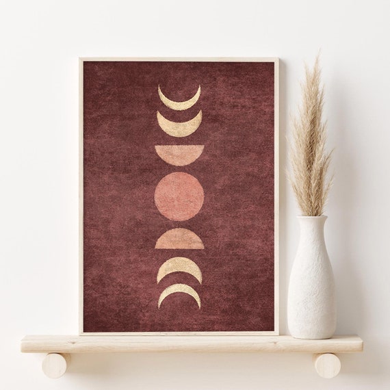 Abstract Moon Phases Print Art, Boho Moon Poster, Meditation wall art, Printable Art, Digital Download
