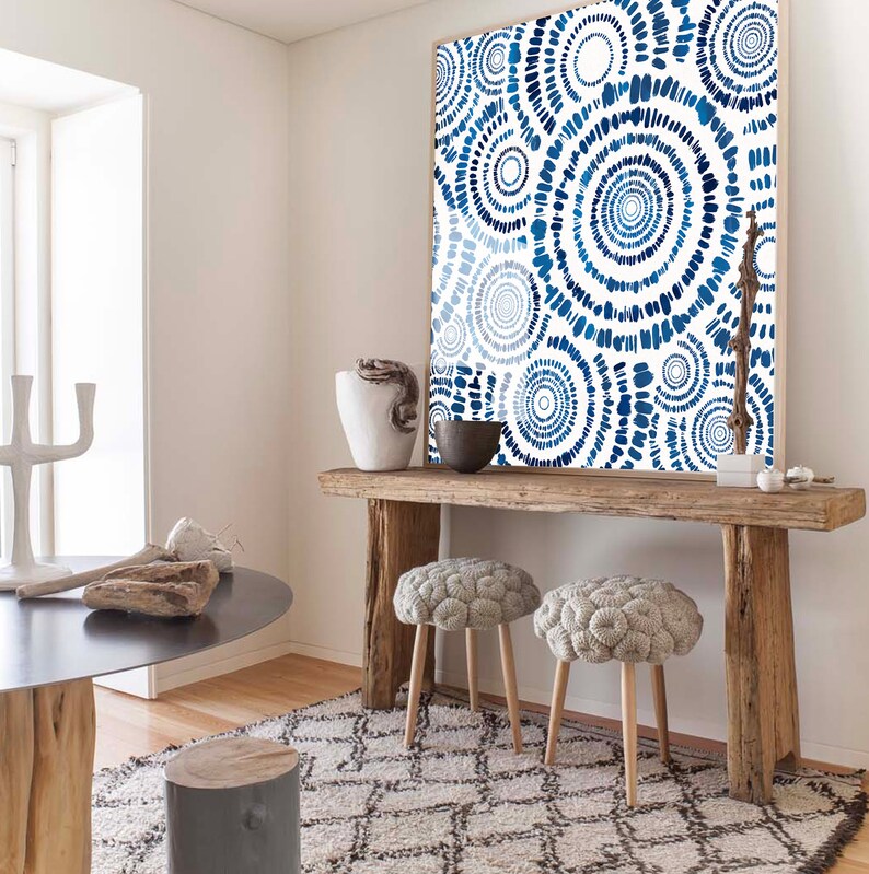 Indigo Abstract Watercolor Prints Set of 3 Blue Wall Art Minimalist Art ...