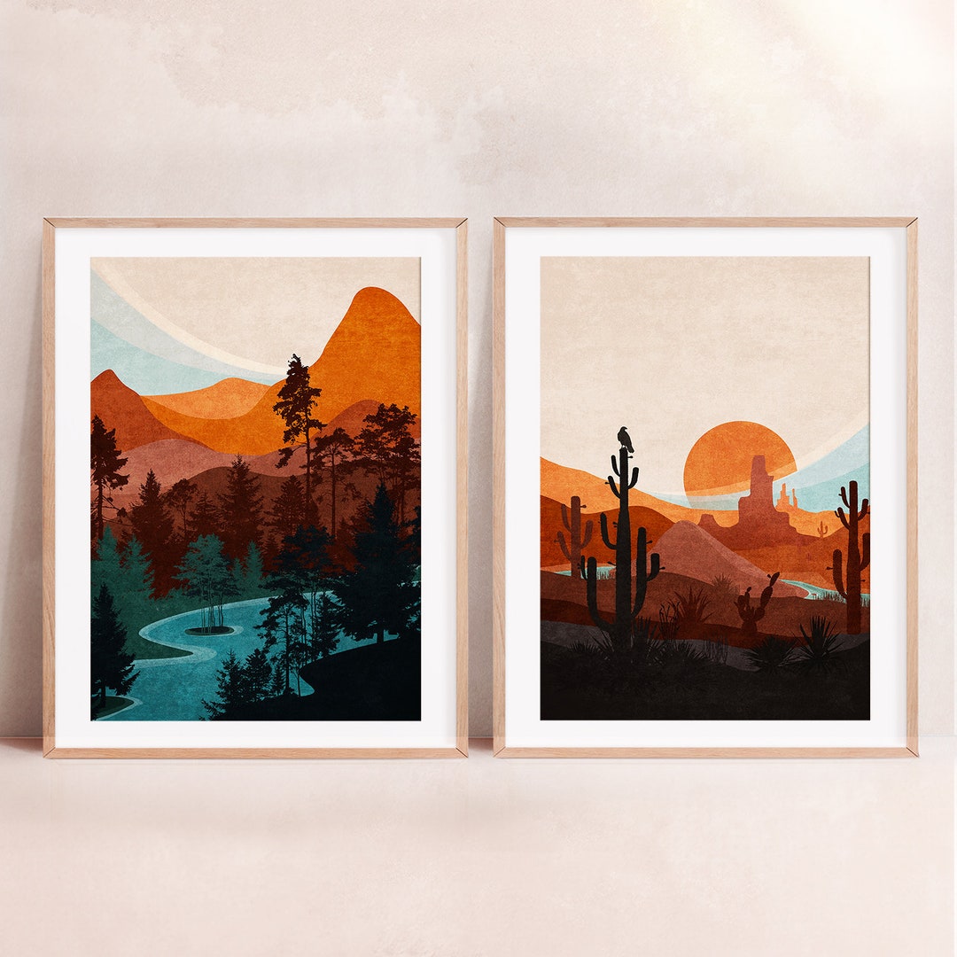 Set of 2 Southwestern Wall Art, Desert Wall Art, Desert Mountain