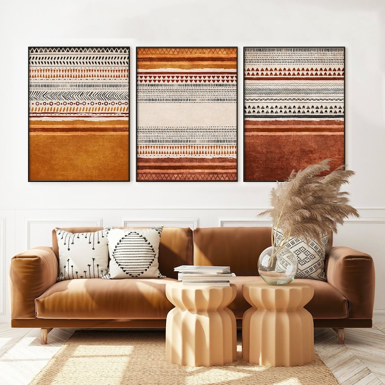 Organic Rug Pattern, Abstract Art Print Set of 3, Living Room Wall Art ...