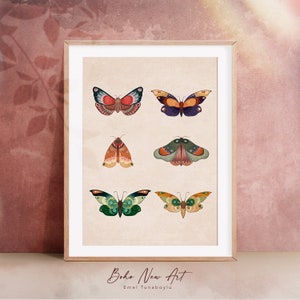 Boho Butterfly Print. Butterflies Poster. Vintage Butterfly Wall Art. Girl&#39;s Room Decor, Retro Poster, Vintage Decor, Butterfly Decor Art