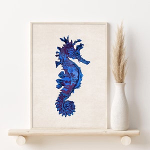 Seahorse Art Print, Printable Seahorse, Digital Seahorse, Nautical Decor, Red Seahorse, Seahorse Picture, Watercolor Wall Decor,