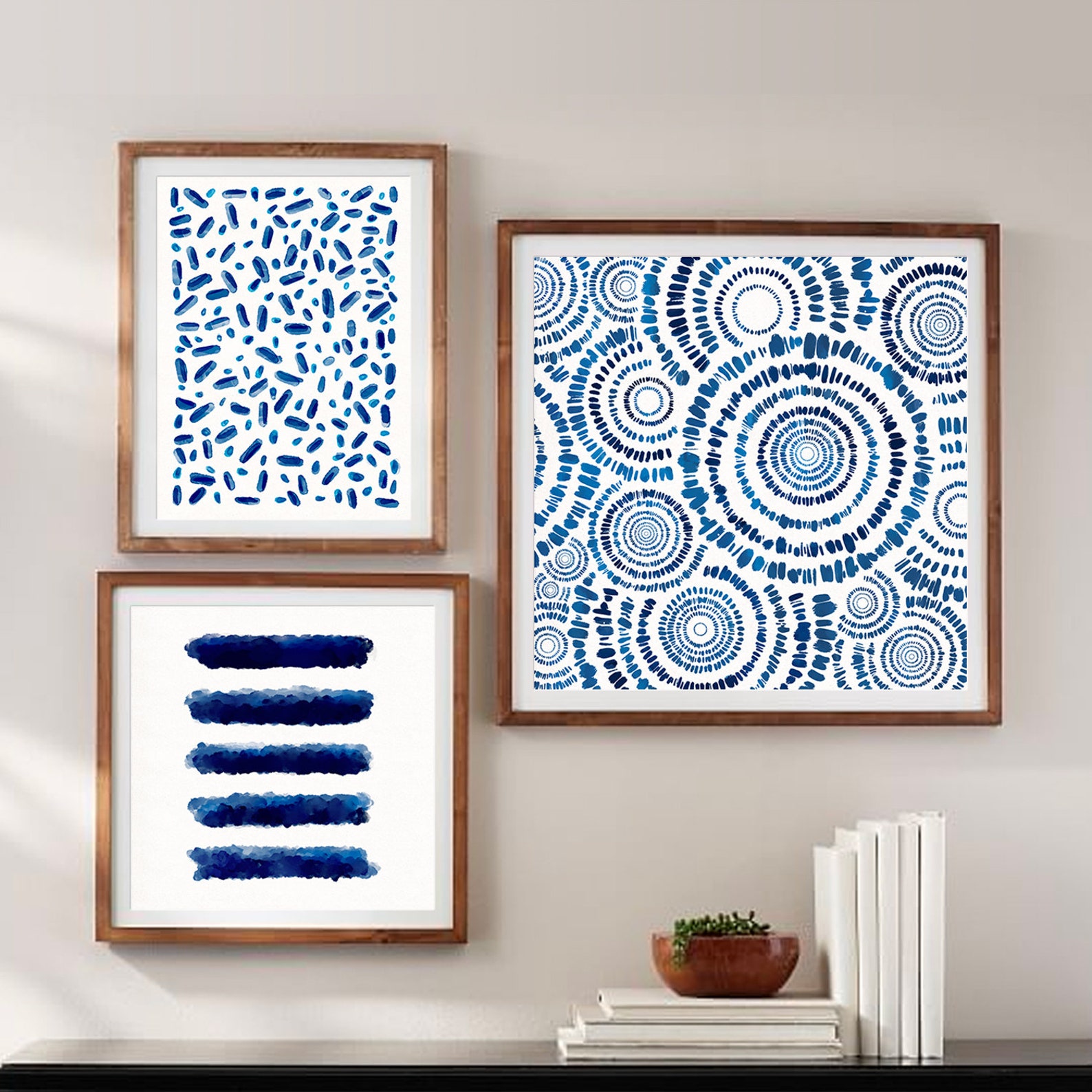 Indigo Abstract Watercolor Prints Set of 3 Blue Wall Art Minimalist Art ...