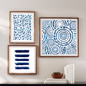 Indigo Abstract Watercolor Prints Set of 3 Blue Wall Art Minimalist Art ...