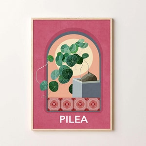Pilea Plant Arte digital, Planta de la casa Imprimir / Descarga de arte digital / Abstracto azul chino Planta de dinero imprimible Decoración del cartel de arte moderno