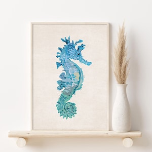 Seahorse Art Print, Printable Seahorse, Digital Seahorse, Nautical Decor, Red Seahorse, Seahorse Picture, Watercolor Wall Decor,