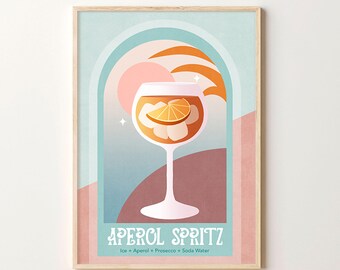 Aperol Spritz cocktailprint | Digitale kunst downloaden | Roze oranje Aperol cocktailbar afdrukbare WallArt I digitale download I ouderwetse kunst