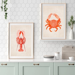 Set of 2 Prints ,Red Lobster, Red Crab, Watercolor Art, Nautical Printables, Digital WallArt, DIY Wall Décor, Hampton Style, Digital Art