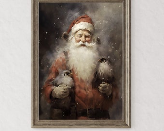 Vintage Santa Portrait, Vintage Christmas Poster, Digital Printable , Santa Christmas Decor, Rustic Winter Christmas Art, Holiday Art Decor