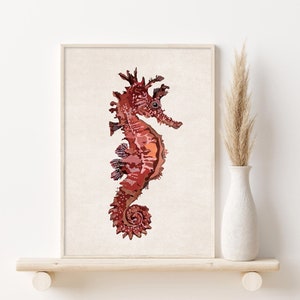 Seahorse Art Print, Printable Seahorse, Digital Seahorse, Nautical Decor, Red Seahorse, Seahorse Picture, Watercolor Wall Decor,