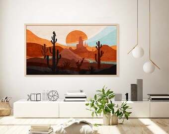 4K Samsung Frame TV Art, Boho Western Desert Landscape Art