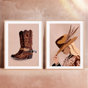 Set of 2 Western Boho Cowgirl, Western Boot Set Wall Art, Cowgirl Print, Western Wall Decor, Cowgirl Art, Rodeo Wall Art, Western Prints