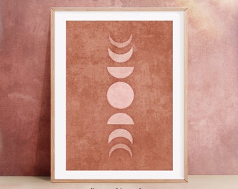 Moderne Mondphasen, Kinderzimmer Boho Kunstdruck, Mid Century Modern Wandkunst, Abstrakter Mond, Minimalist mondphasen, geschlechtsneutral, Raumdeko