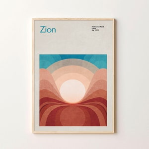 Zion National Park Travel Poster, Abstract Travel Poster, National Park Poster, Minimalist Mid-Century Art Print, Utah poster