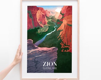 Zion National Park Poster - Wall Art - Home Decor - Printing - Giclee - Minimalistisch - Natuur - Vintage - Artwork