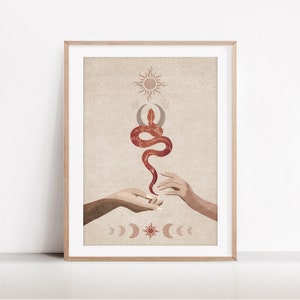 Snake Art Print. Abstract Serpent Art Poster. Healing Sun Snake. Sun Snake of Fertility. Bohemian Art. Nature Decor. Modern Art. Wall Decor
