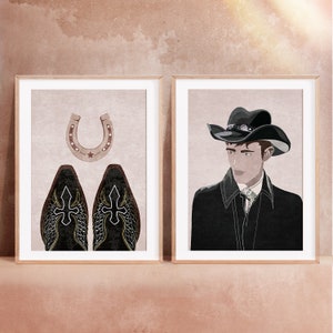 Set of 2 Cowboy and Boots Wall Art, Western Wall Art, Southwestern Decor, Modern Cowboy, Southern Boy Wall Decor, Horseshoe Digital Print
