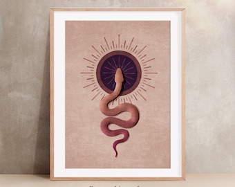 Snake Art Print. Abstract Serpent Art Poster. Healing Sun Snake. Sun Snake of Fertility. Bohemian Art. Nature Decor. Modern Art. Wall Decor.
