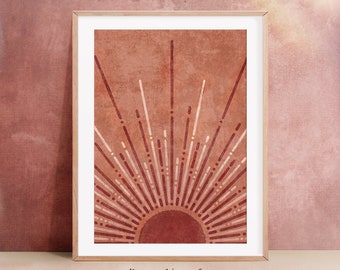 Vivero Boho pared arte decoración, mediados del siglo moderno boho impresión de sol, gran ilustración del sol imprimible, tendencia ahora