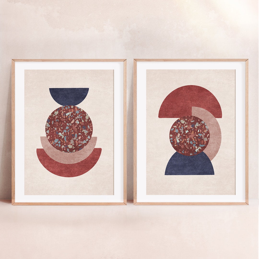 Terrazzo Abstract Shapes Print Set of 2, Boho Wall Art, Bohemian Wall ...