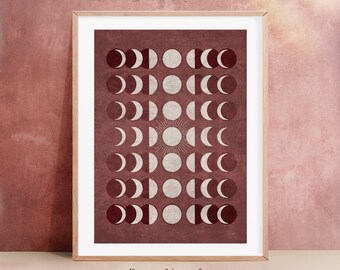 Nursery Lunar Phases Terracotta Art, Moon Phases Wall Decor,  Half Moon Poster, Terracotta Moon Poster, Mid Century Wall Decor