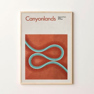 Canyonlands National Park Mid-Century Travel Poster, Abstract Travel Poster, National Park Poster, Minimalist Art Print, Utah, Mighty Five