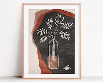 Modern Botanical Poster, Boho wall art print Boho Potted Plant Print, Digital download Trendy Wall Art Bohemian abstract Home Decor