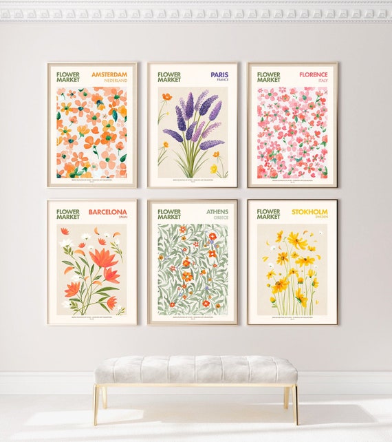 Flower Market Set of 6, Gallery Wall Set, Flower Market Print, Botanical Wall Art, Flower Poster Set, Flower Market Poster, Digital Prints