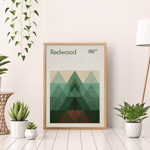 Redwood National Park Travel Poster, Abstract Travel Poster, National Park Poster, Minimalist California Poster, Redwood Hiking