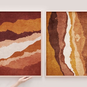 Juego de 2 terracota Wall Art, Large Abstract Wall Art, Earth Tone Wall Art, Rust Poster Set, Ombre Wall Print, Burnt Orange Abstract Art