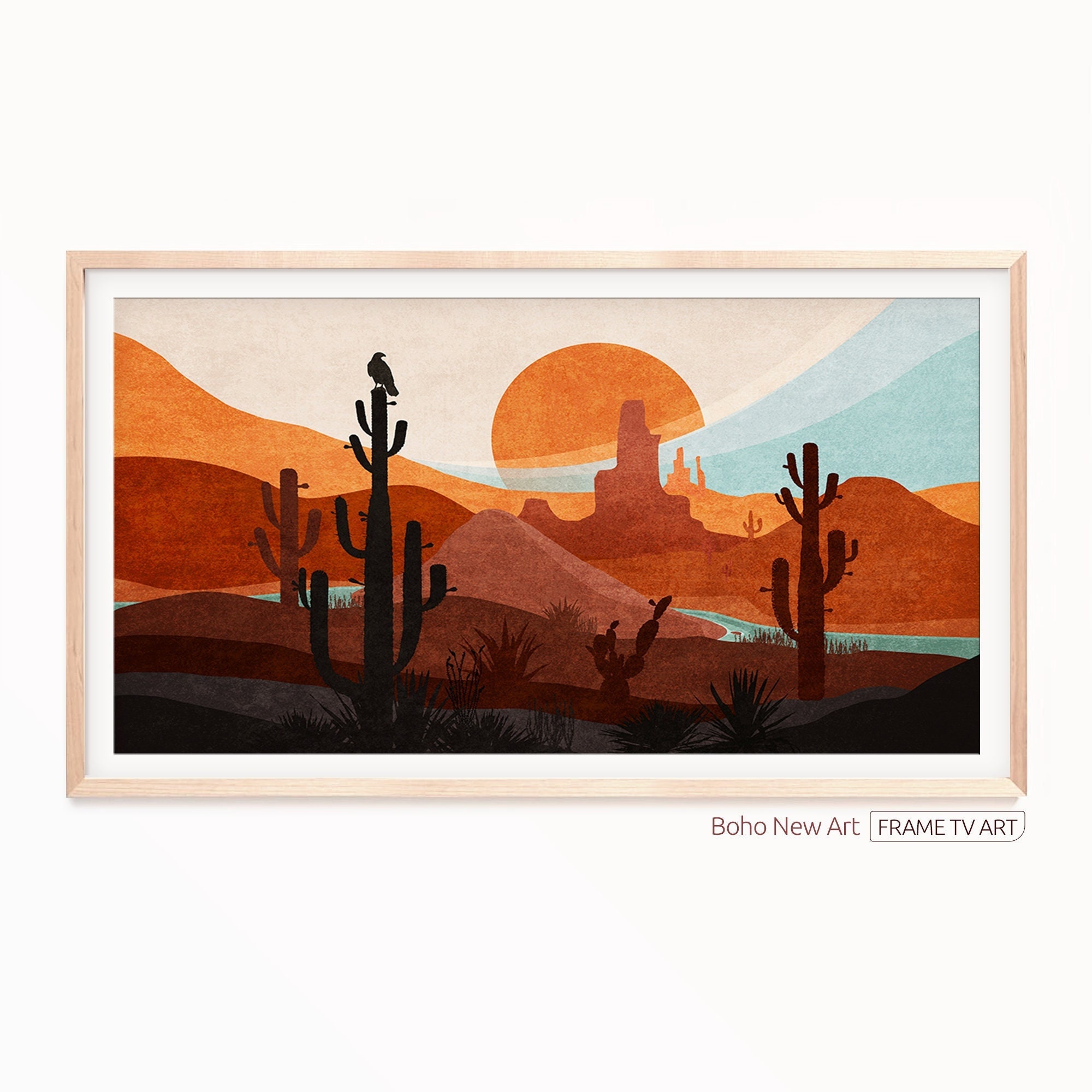 4K Samsung Frame TV Art, Boho Western Desert Landscape Art