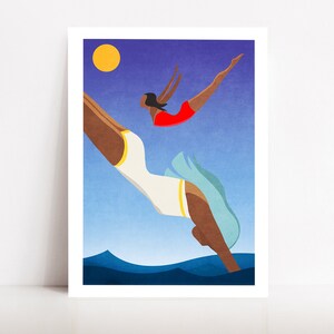 Tauchen Illustration von 2 ehemaligen Schwimmern, digitale Kunst Poster, Kinderzimmer Poster, Strand Haus Wanddekor, Sommer Kunst, nautisches Dekor,