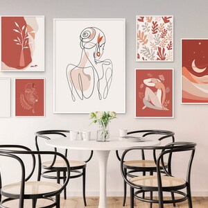Boho Gallery Wall Art Set of 7, Terracotta Print, Moon and Sun Art, mid century modern Scandinavian Print, Printable Wall Art