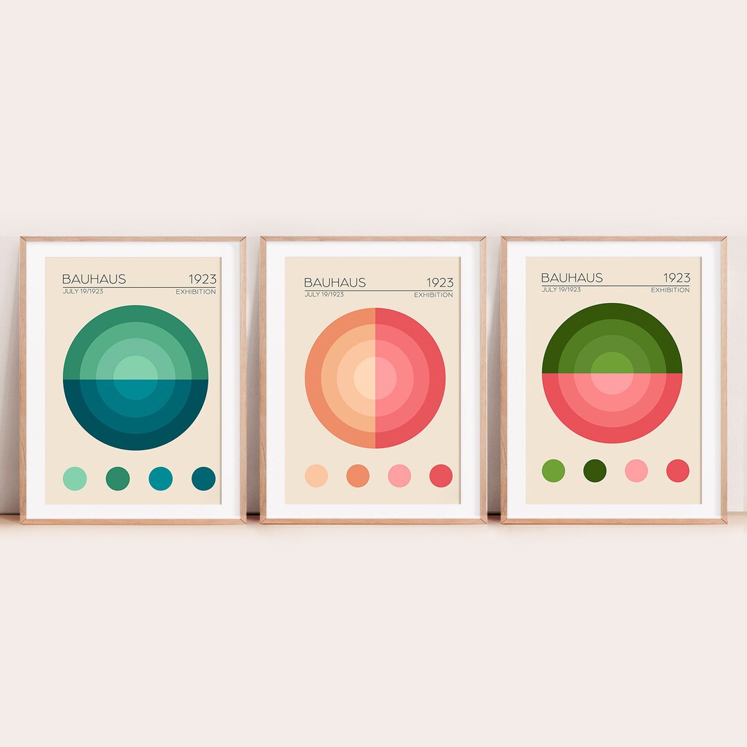 Mid Century Modern Bauhaus 1919 Wall Art, Set of 3 Prints, Bright ...