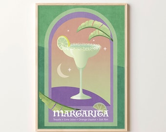 Margarita Cocktail Print | Digital Art Download | Cute Green Pink Cocktail Bar Printable Art I Kitchen Wall Art I Instant Download