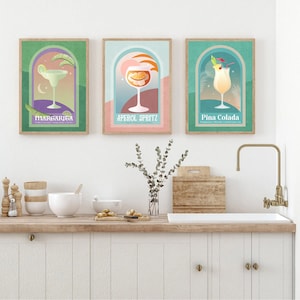 Set of 3 Colorful Coctails Prints | Digital Art Download | CuteColorful Liquor Drink Bar Printable Art I Kitchen Drinks Wall Decor