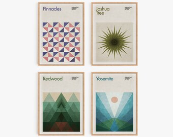 California National Park Set of 4 | Yosemite Print | Joshua Tree Poster | Redwood | Pinnacles | Home Decor | Abstract | Minimalist Art Print