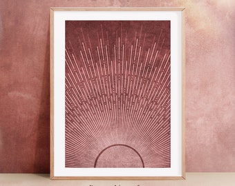 Abstracte Boho Sun Beams Art, Minimalistische Zon Wall Art, Moderne Regenboog Decor, Terracotta Rainbow Art, Home Decor
