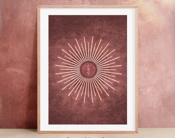 Nursery Boho Art Printable PosterTerracotta Abstract Sun Poster, Boho Sun Print, Mid Century Modern Wall Art,
