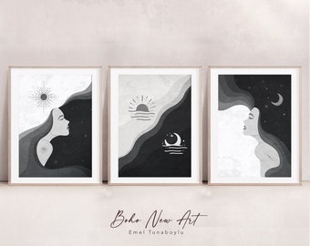 太陽と月 - ミュシャにインスピレーションを得たイラスト、サフィック